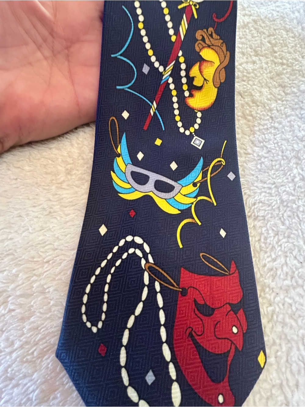 🎁3 for $30 - Navy Novelty Carnival Mask & Beads Necktie